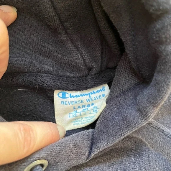 Vintage Champion Reverse Weave Dark Charcoal Grey Hoodie Sweatshirt Large - Picture 3 of 4